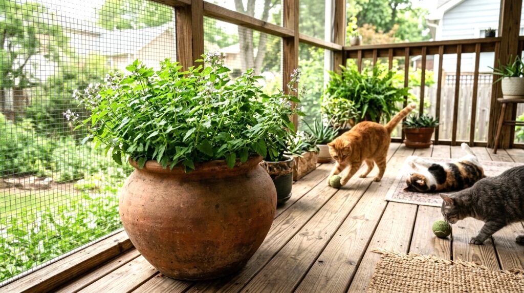 A erva de gato é uma planta perene, famosa por atrair felinos e proporcionar entretenimento, relaxamento, atividade física e bem-estar.
