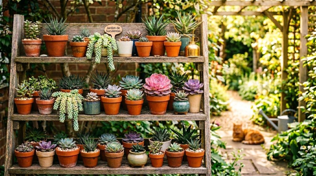 Cultivo de Suculentas na varanda de casa.