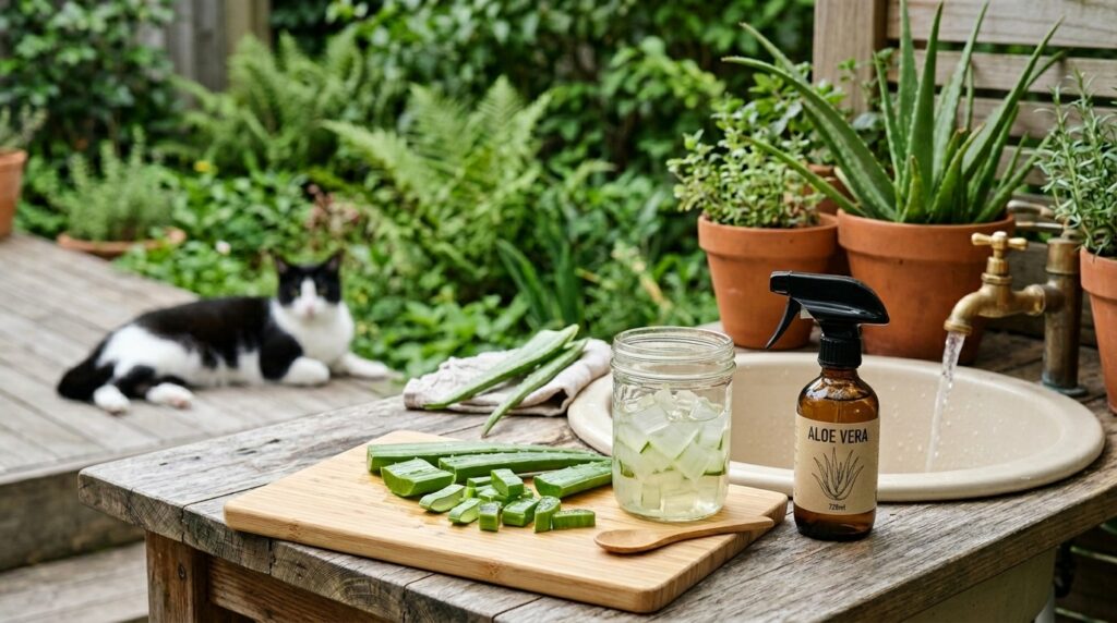 Aloe Vera picada para o preparo de fertilizante e repelente de pragas para Plantas