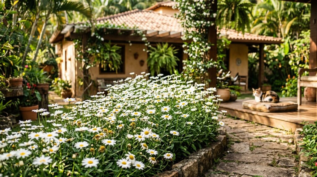 Canteiro de Margaridas no jardim de casa.
