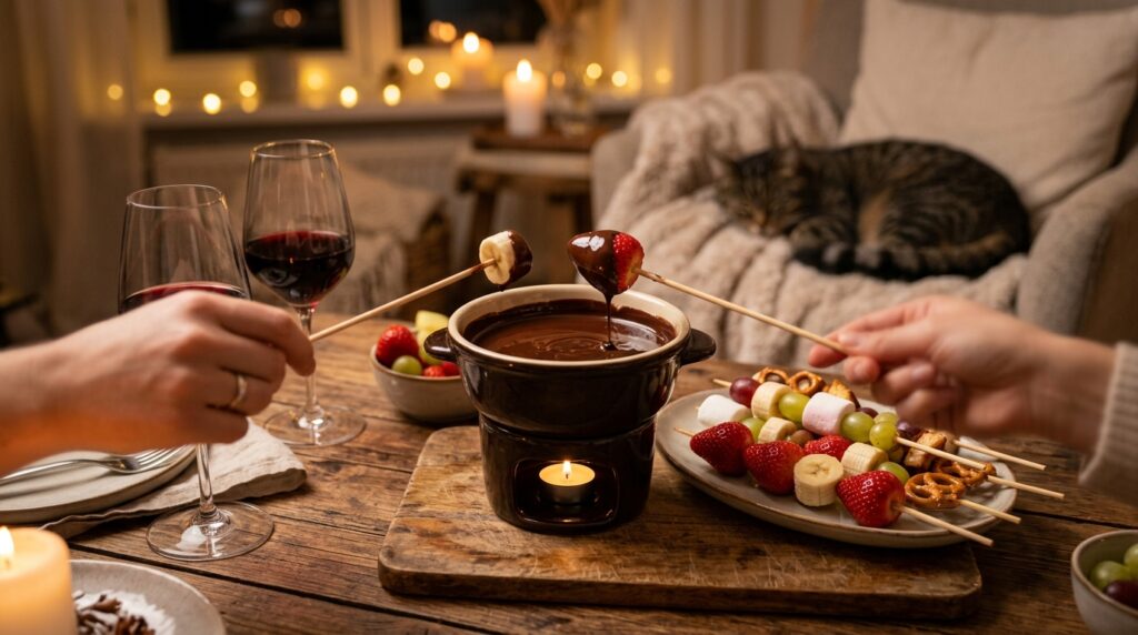 Foto de Fondue de Chocolate em momento romântico.