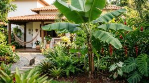 Bananeira plantada em jardim de casa.