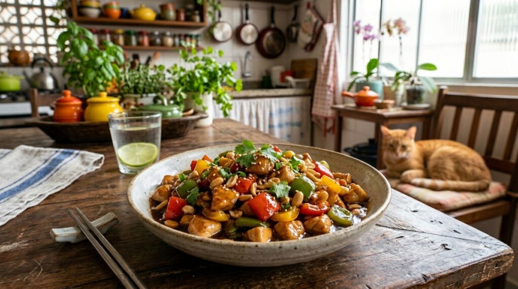 Prato com delicioso Frango Xadrez.