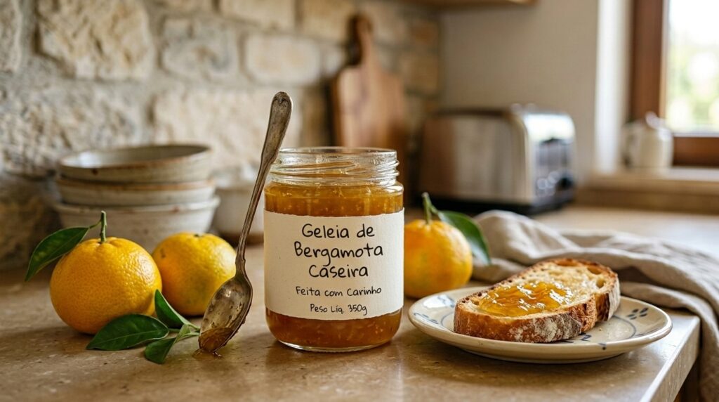 Pote de geleia caseira de bergamota.