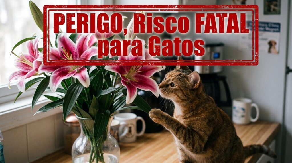 Aleta de perigo de lírios para gatos.