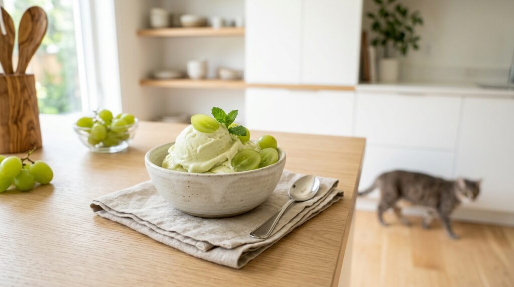 Pote de sorvete de uva verde sem sementes