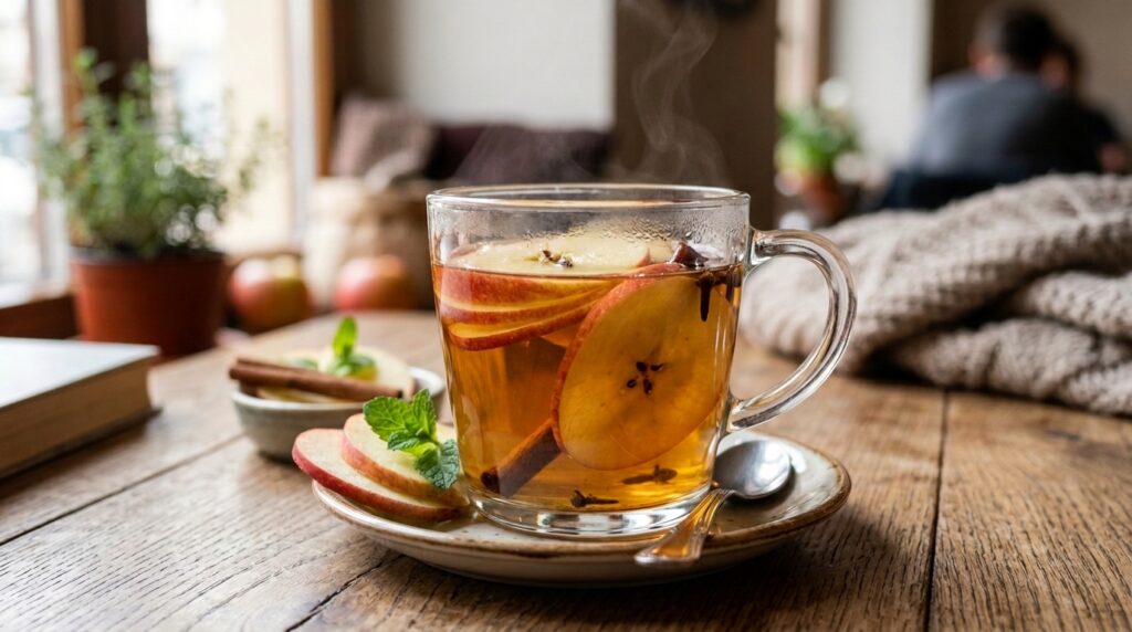 Chá de Maçãs Frescas com canela e cravo