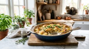 Couve-Flor Gratinada sobre o balcão da cozinha.