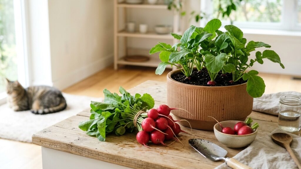 rabanetes plantados em vasos
