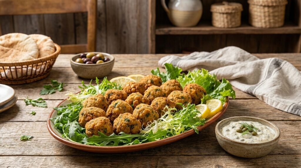 Bolinhos de peixe com pão triturado e molho tártaro